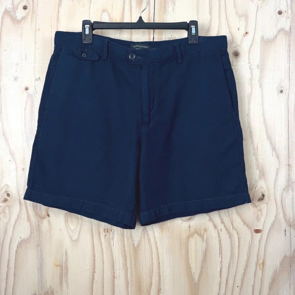 Banana Republic Shorts Mens 36 (Fit 37) Navy 7in Linen Blend Lightweight Coastal